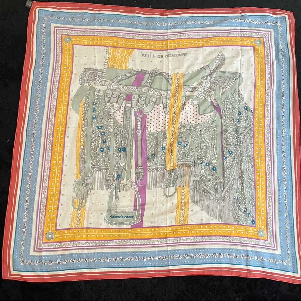 HERMES Carre 90 Story Blue Glacier Pink Multicolor Scarf Muffler H003875S Women'